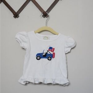 Blanks Boutique White Baby Girl Ruffle Hem Tee with Blue Truck and Flag Size 12M